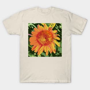 Echinacea re-painted in yellow gold on green background T-Shirt